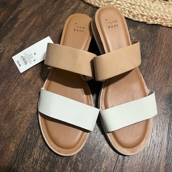 a new day Shoes - A New Day Target White Cream & Tan Strap Sandals - 9.5 - Brand New With Tags